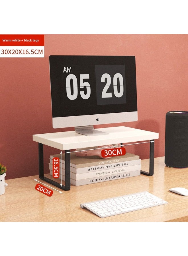 Monitor Elevating Rack Desktop Computer Display Screen Base Elevating Stand Desktop Keyboard Holder-Color:Warm White + Black Legs (30*20*16.5cm)